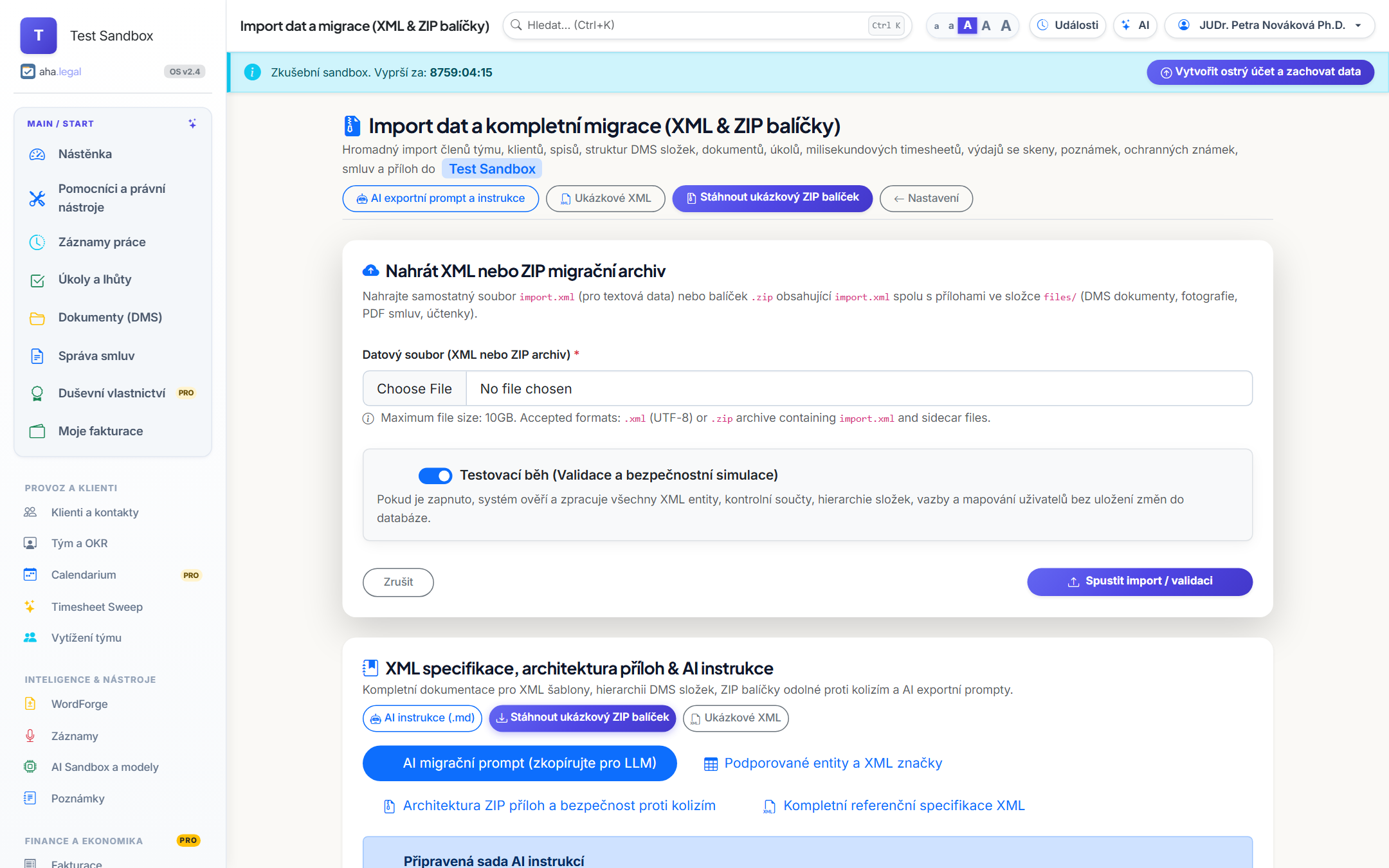 Samoobslužné rozhraní pro import XML dat advokátní kanceláře